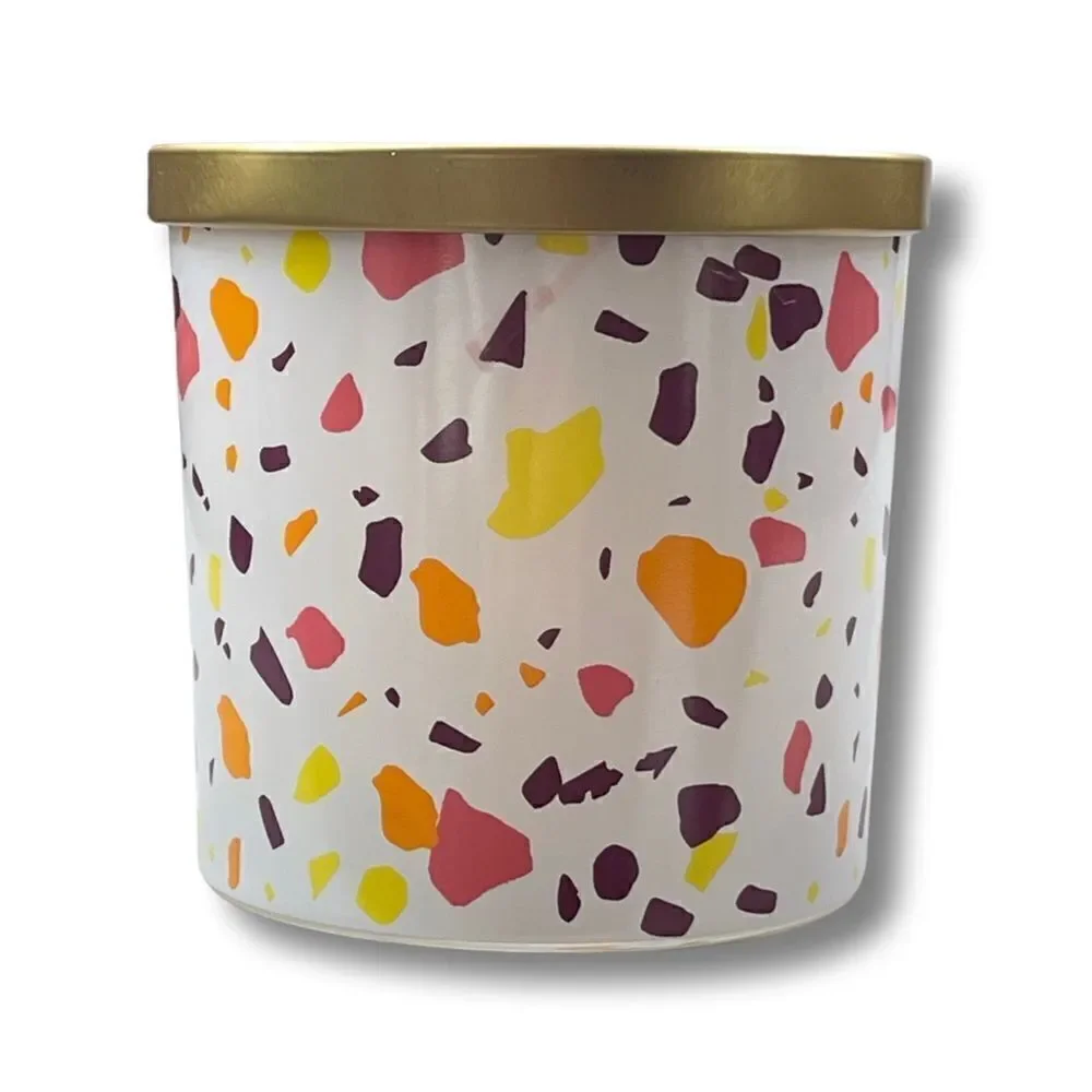 Set of 2 14 oz Lidded Glass Jar 2-Wick Candle Confetti Print